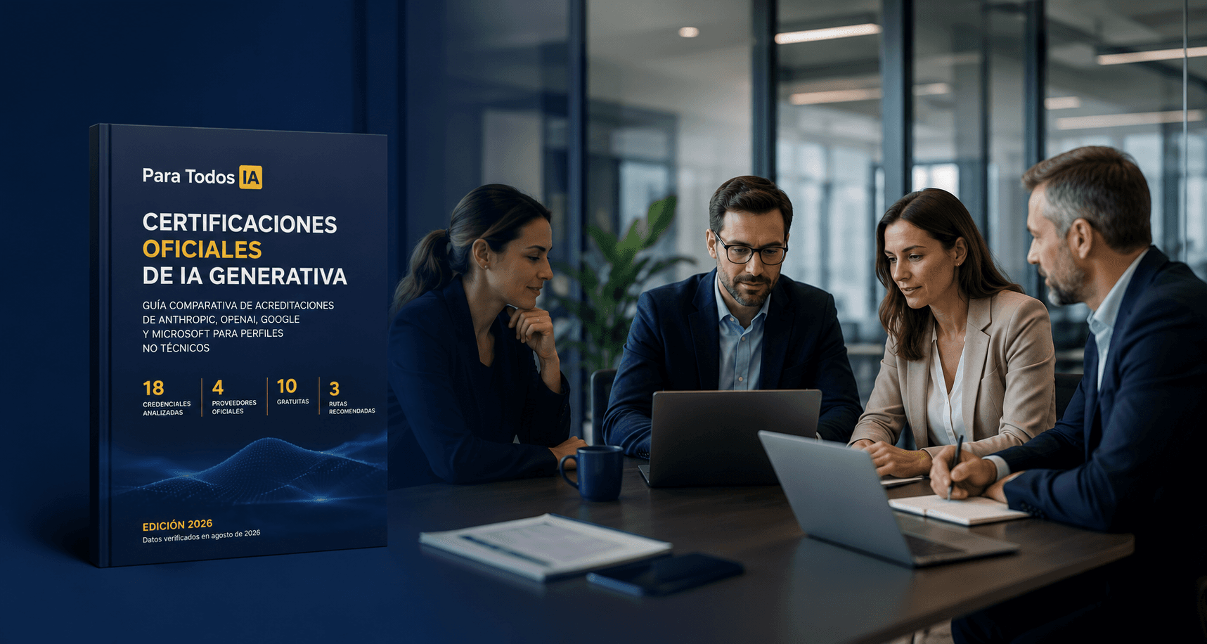 Equipo directivo revisando certificaciones de IA generativa